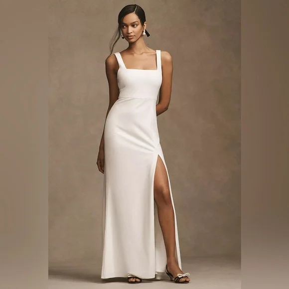 BHLDN Anthropologie Blake square neck Maxi Dress White Gown | Wedding NEW XL - Picture 2 of 10